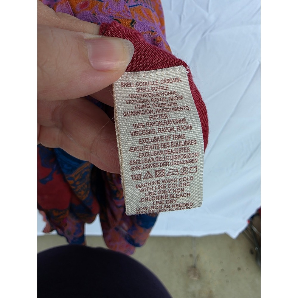 Free People Red Blue Paisley Boho Maxi Dress Size 4 Tassel Tie Back Strappy - Picture 6 of 11